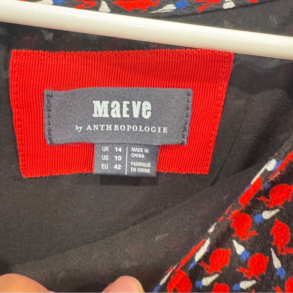 Anthropologie Maeve Bunny Mixed Print Dress Womens 10 Red Black Gold Novelty - Picture 6 of 8